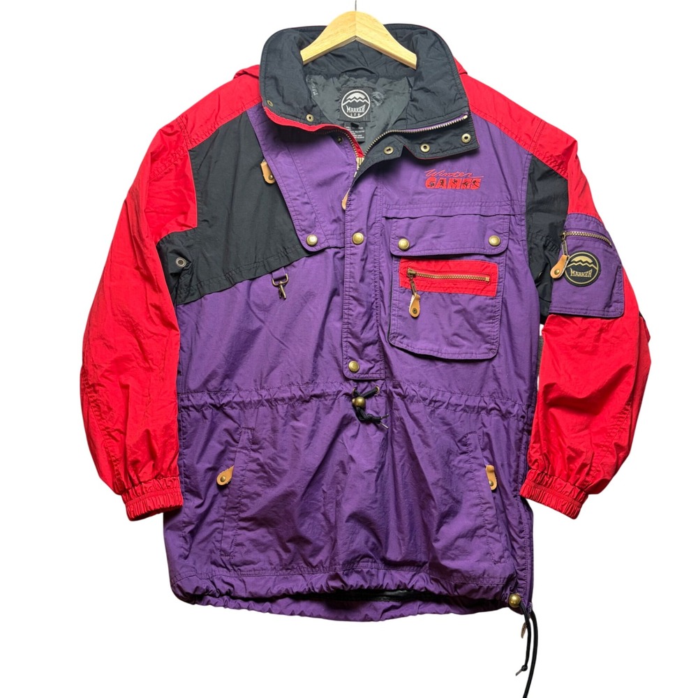 Vintage Marker Ltd Winter Games Jacket Women M Purple Red Nylon Colorblock Zip